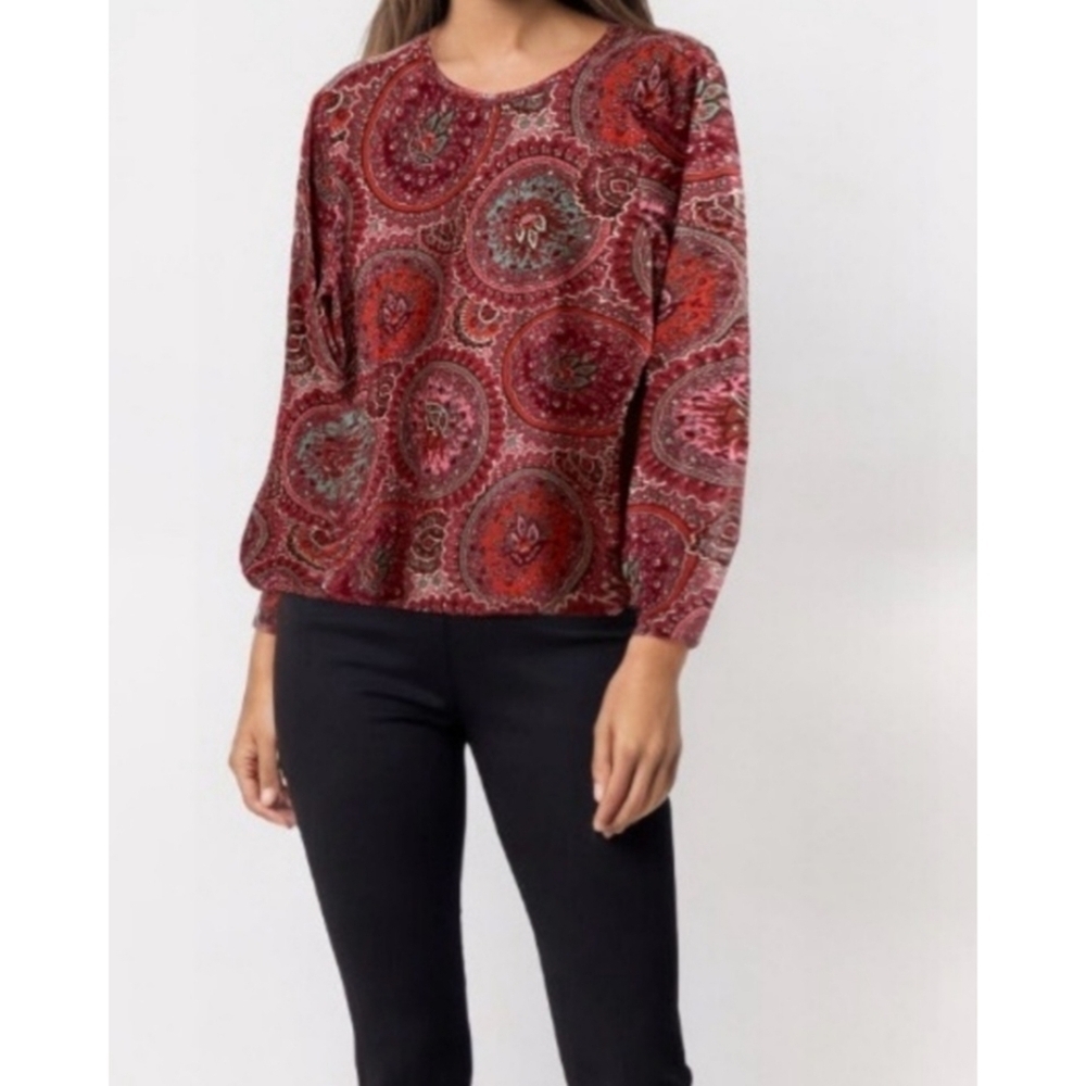 Talbots the Tee Red Paisley Medallion Print Top